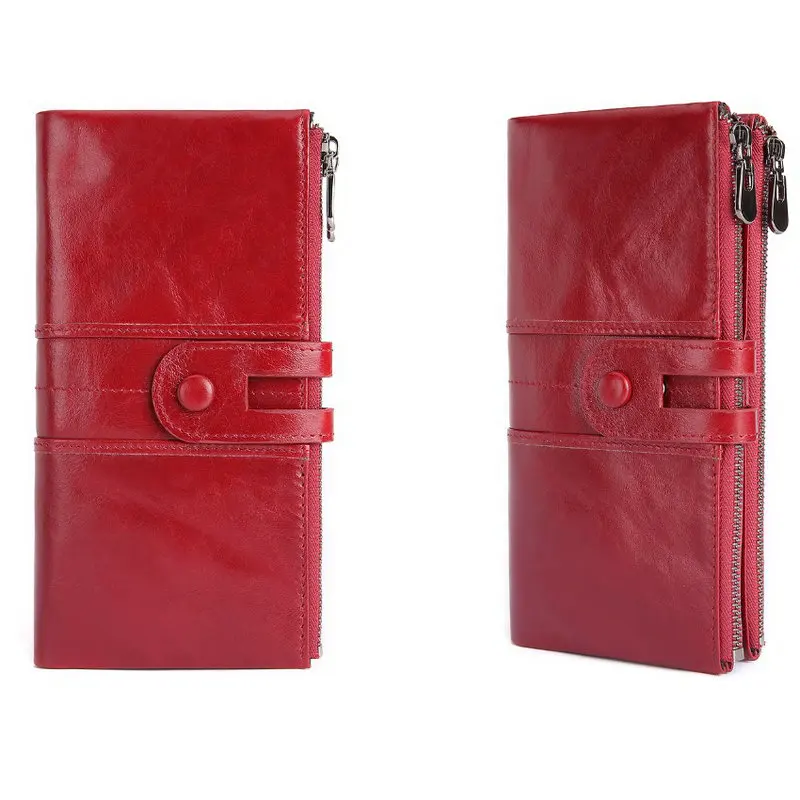 Дешево GENODERN RFID женские кошельки из натуральной кожи, кошелек, женский клатч, Длинный кошелек на молнии, кошелек для монет, женская сумка для денег, т...