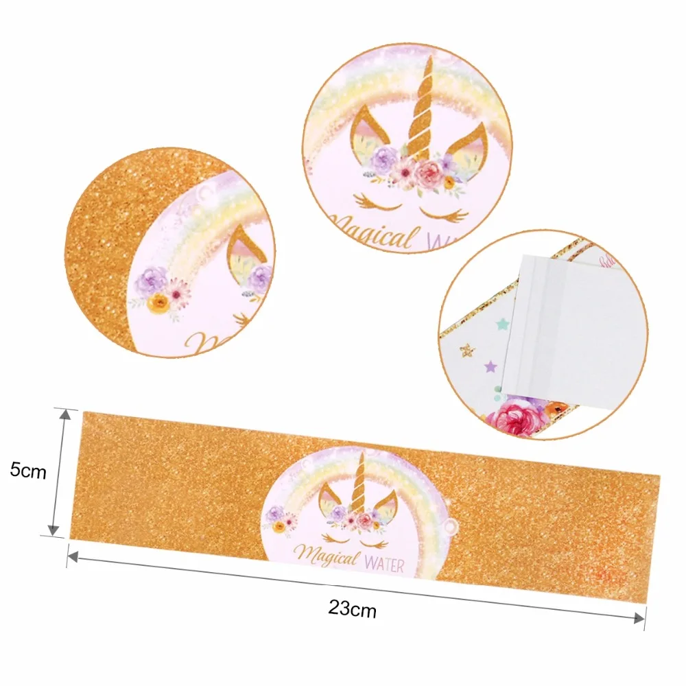 FENGRISE DIY Unicorn Party Sticker Water Bottle Birthday Party Decorations Kids Candy Box Stickers Unicorn Party Decor Sticker