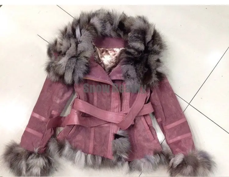 Женская Шуба натуральная женская кожаная куртка с натуральным лисьим меховым воротником теплая зимняя размера плюс ветровка