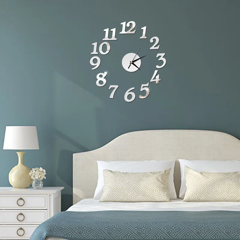 Wall Clock Digital Watch Home Clocks Living Room Sticker Home Decor Relojes Adhesivos Decorativos Para Paredes - Цвет: Серебристый