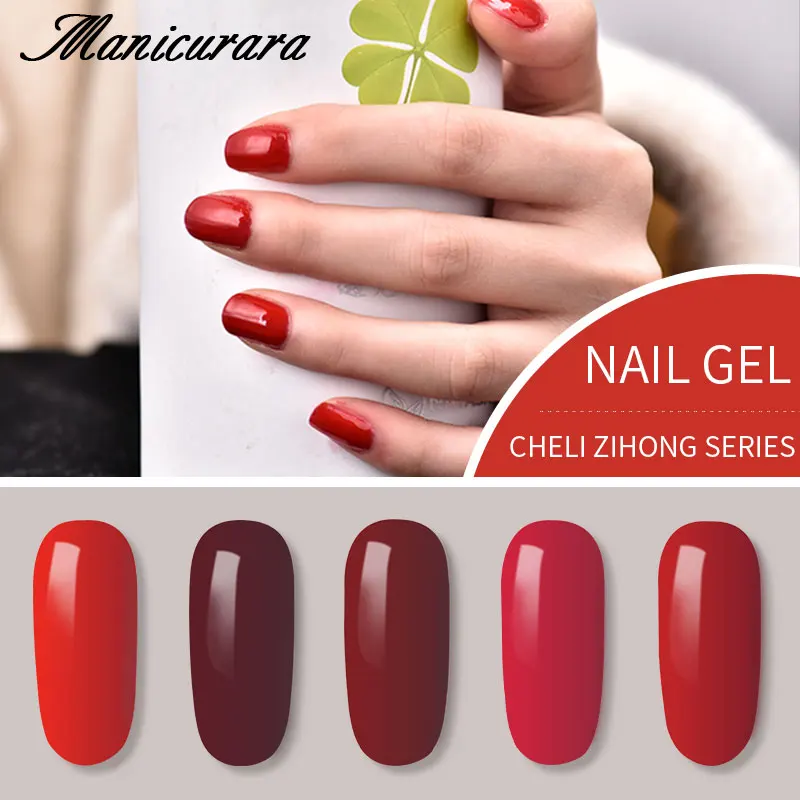 

Manicurara 7.5ML Cherry Red Series Gel Nail Polish Sliver Glitter Soak Off UV Gel Polish Varnish Manicure Nail Art Decorations