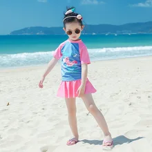 Детский раздельный купальный костюм набор для маникюра в розовой коробке с Prodection UPF50+ юбка купальник-бикини для девушек с маленькой лошадью под заказ узор купальный костюм