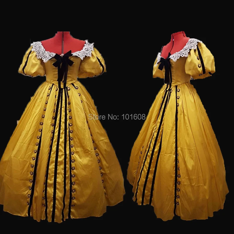 

Tailored!Royal Eras Yellow Taffeta Duchess 18th Gothic Theater medieval Renaissance Reenactment DRESS Victorian dresses HL-334