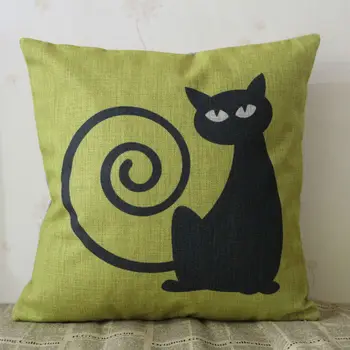

LINKWELL 18"x18" Colorful Cartoon Yellow Cute Cat Cartoon Burlap Pillow Cover Cushion Case for Children Kid Boy Home Decoration
