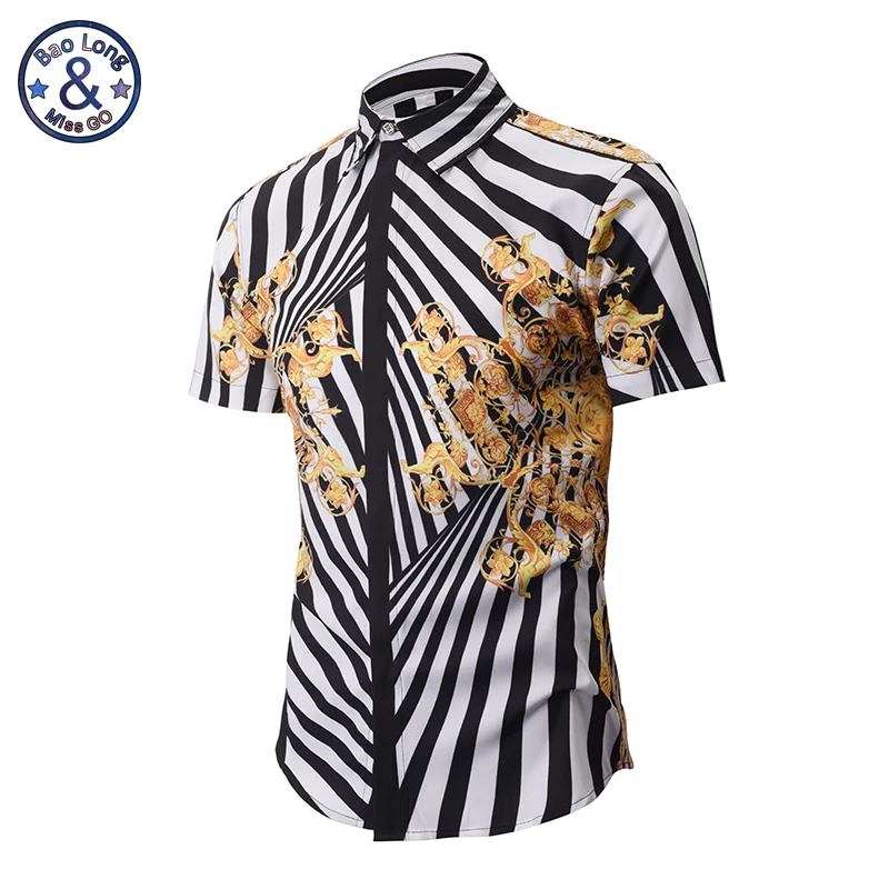 Buy 3D Print Striped Pattern Black and White Shirts
