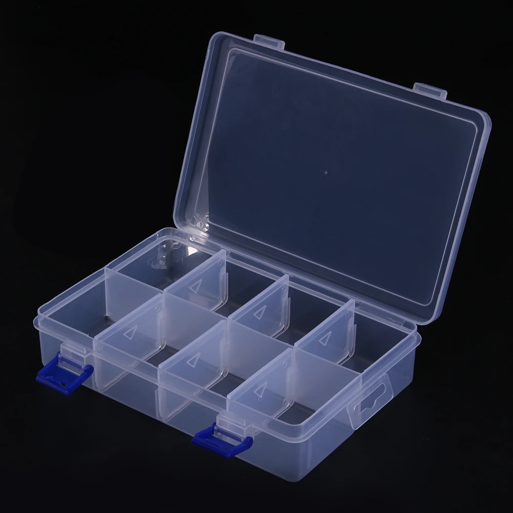 

8 Compartment Adjustable Clear Storage Box Plastic Jewelry Display Container Office Organizer