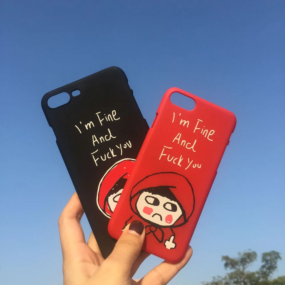 

2019 New Arrivel Phone Case For iPhone 6 6s 7 8 Plus Middle Finger Cartoon Letter I AM FINE TPU Phone Case For iPhone 7 plus