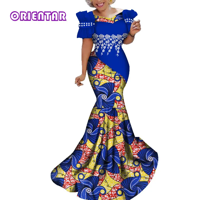 Модные африканские платья женские длинные вечерние платья традиционный Африканский принт белый цветок жемчужного кружева Базен Riche леди платье WY284
