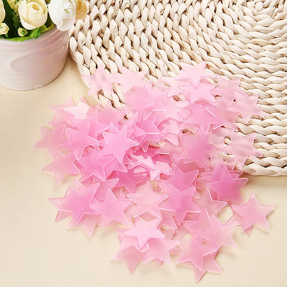 

100pcs 3cm Stars Luminous Paste Fluorescent Luminous Wall Stickers Star Patch Plastic Three-Dimensional Pp Night Light Starry