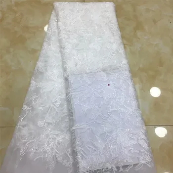 

African Lace Fabric Bridal french lace fabric beaded african tulle lace fabric 5 yards per lot net lace fabric for dress x83-30