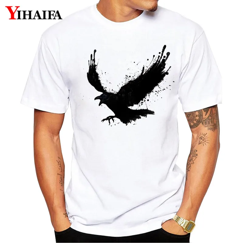 

Summer T Shirt Mens suit gym Print Tees Ink Eagle Bird Graphic Tee White Tops harajuku t Shirts