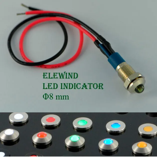 ELEWIND 12 В светодиодный индикатор (PM08B-D/g/12 v/s/IP67 с 15 см проводки)