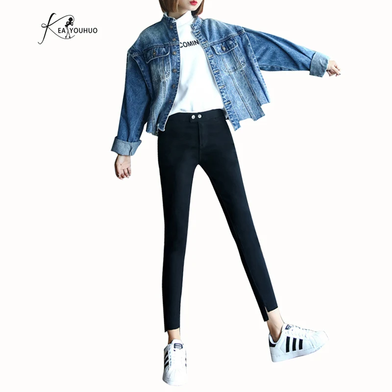 

2019 Summer Solid Wash Bleached Female Boyfriend Jeans For Women Black High Waist Denim Loose Ladies Skinny Jeans Woman Mom Jea