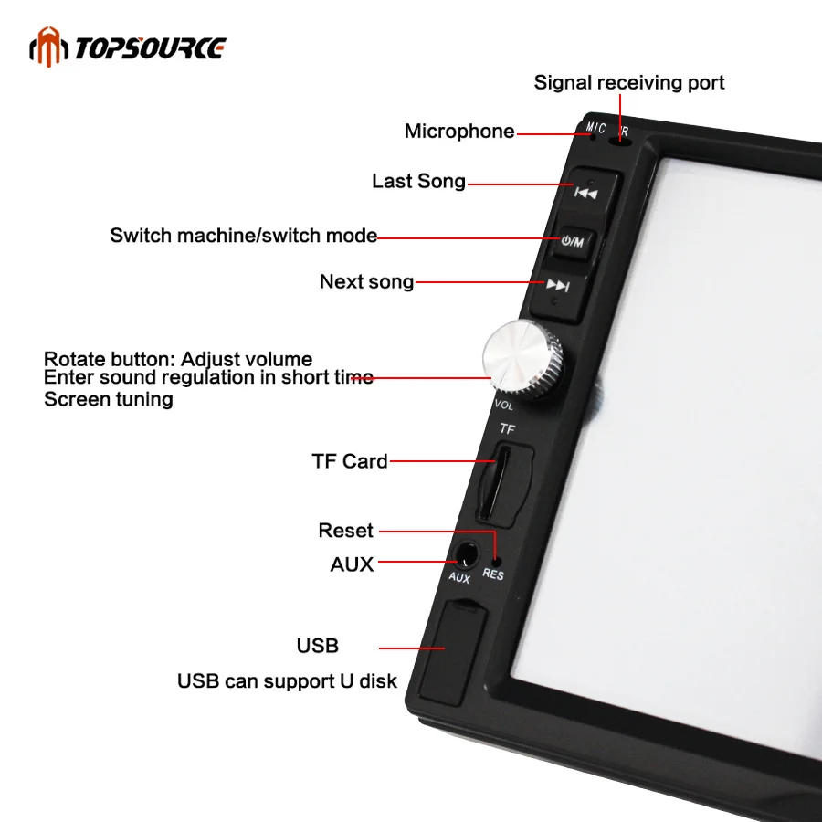 TOPSOURCE Автомагнитола 7012B " HD сенсорный экран 2 Din аудио стерео Bluetooth видео MP5 мультимедийный плеер FM радио TF USB