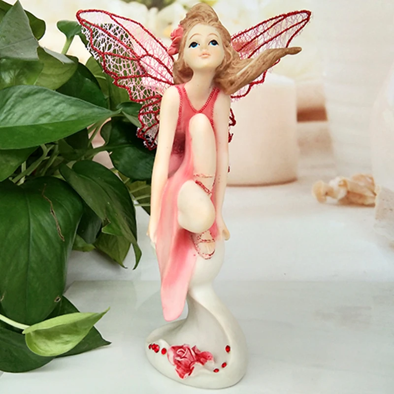 Красные фигурки Ангела из смолы, Садовый цветок, Сказочная скульптура, украшение дома ангела, миниатюрный Декор для дома, красивые свадебные подарки для девочек