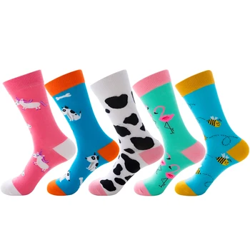 

Fashion Cotton Crew Socks Men/women of Flamingo Puppy Cow Pattern Hip Hop Harajuku Sox Street Tide Funny Novelty British Style