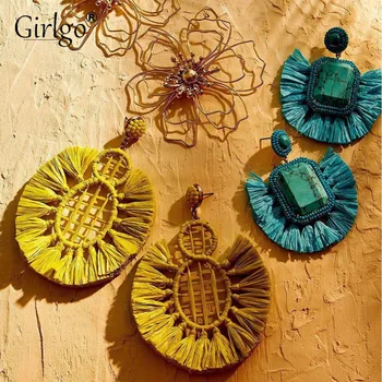 

Girlgo Boho BA Fashion Flower Fringed Beads Drop Earrings For Women Jewelry Dangle Colorful Tassel Earring Pendant Bijoux Trendy