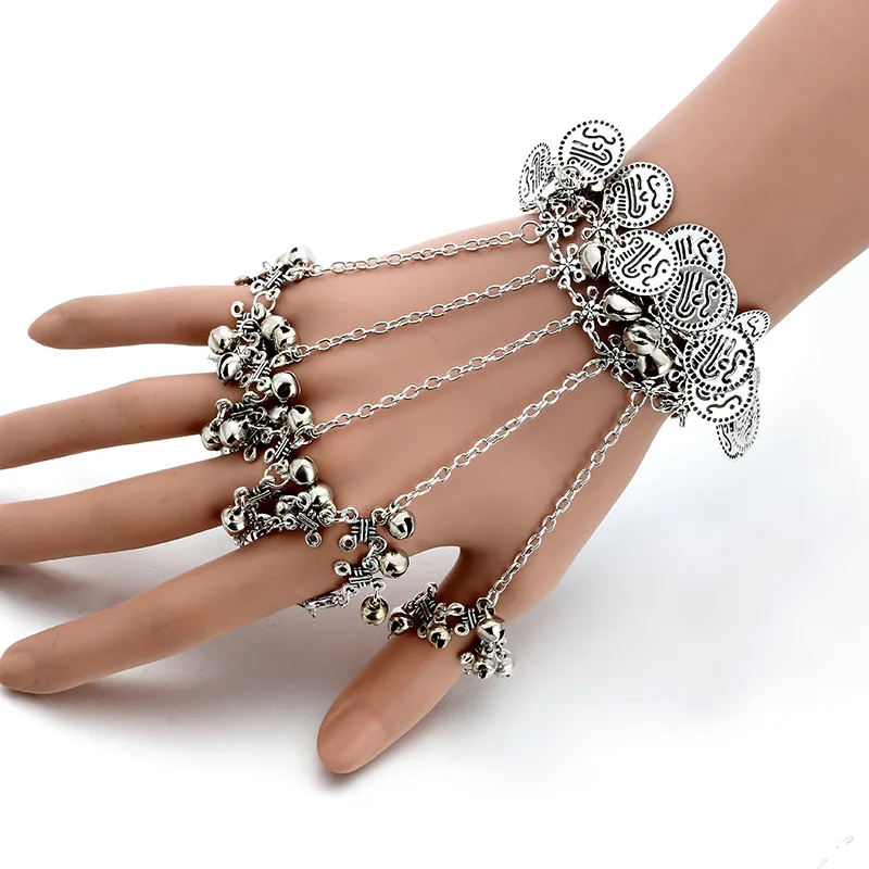 

Vintage Silver Boho Charm Flower Coin Tassel Finger Bracelet for Women Men New Friendship Bracelet Sexy Bijoux Jewelry