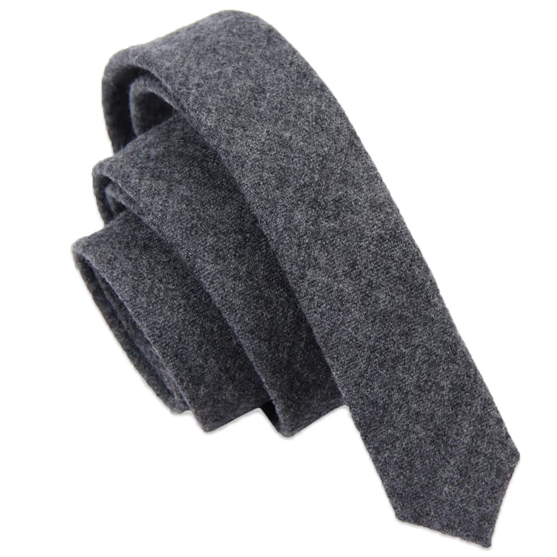 Designer Fashion 5cm Slim Ties for Men Simple Solid Black Grey Wool