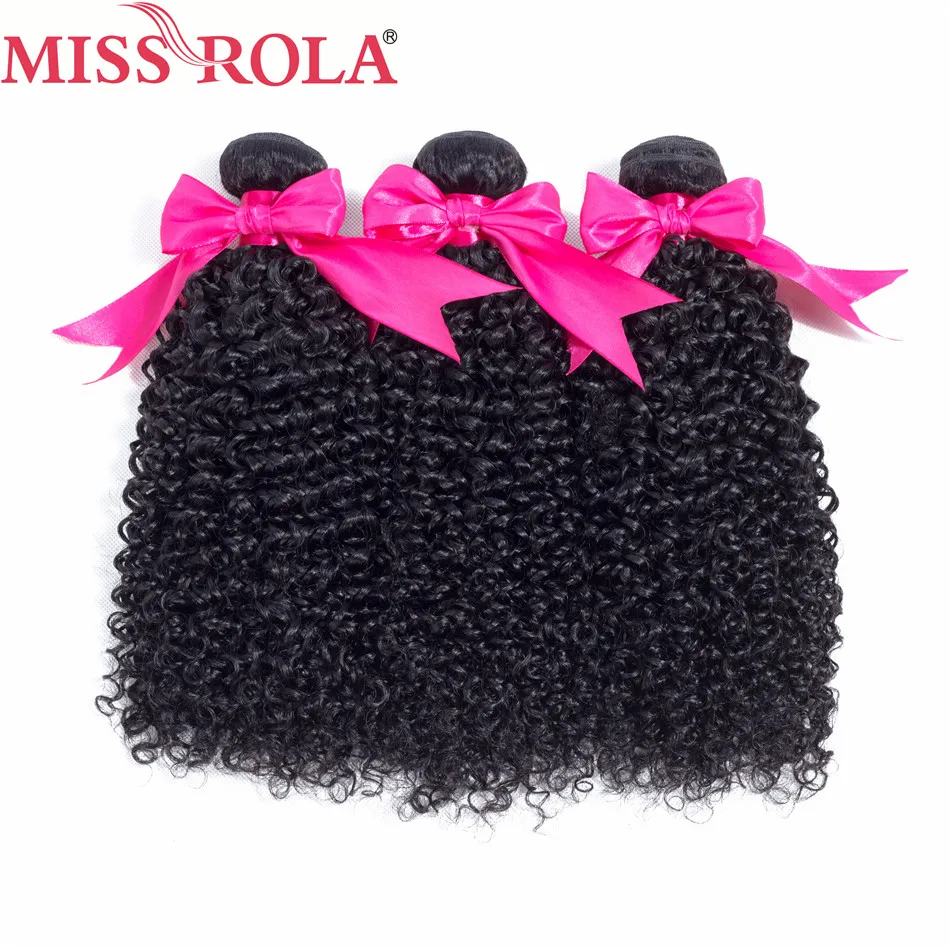 Miss Rola Hair Brazilian Hair Weave 100% Human Hair Kinky Curly 3 Bundles With Closure Non Remy Hair Extensions Natural Color