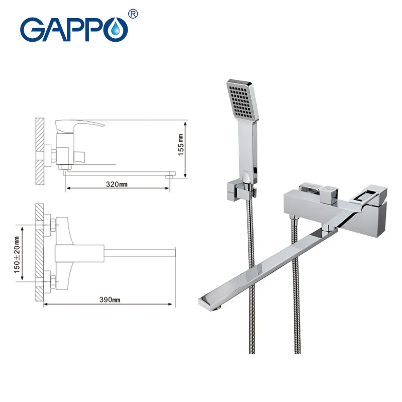 GAPPO حوض شلال صنبور خلاط صنابير الحمام الحائط النحاس خلاط حوض الاستحمام حمام خلاط بالوعة صنبور حمام صنبور حوض