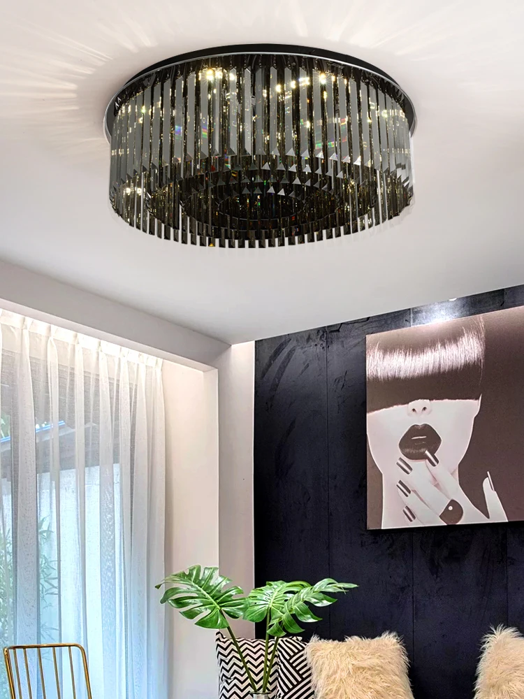Luzes de Teto de Cristal para Sala de Laminarias Romântico Moderno Lâmpadas Parágrafo Teto Rodada Plafondlamp Quarto Avize Led 6 High Quality Luzes e Iluminação