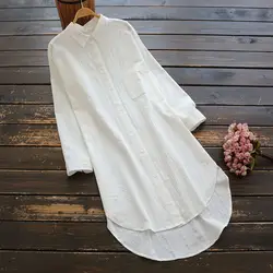 5951 весенний женский топ в японском стиле, свободная хлопковая рубашка с длинными рукавами, повседневная Однотонная рубашка с отложным