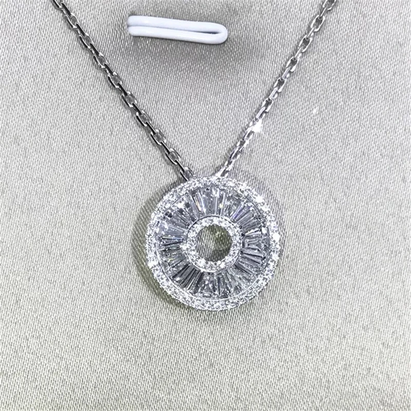 

Fashion Round Pendants 5A Zircon Cz 925 Sterling silver Wedding Pendant with Necklace for women Bridal jewelry girl Gift