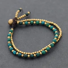 Панк ювелирные изделия в тайском стиле двухслойные плетеные латунные бусины Шарм из природного камня женский мужской браслет на запястье для пары ручной работы
