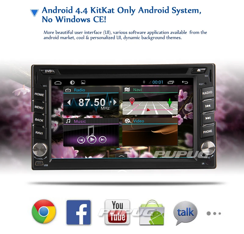 Android 4.4 GPS Map Antenna Head Unit Auto radio Double Din Car Stereo In Dash PC CD DVD Player Receiver Car Video System BT Audio Audio 6.2Inch Wi-Fi logo iPod Rear View Camera