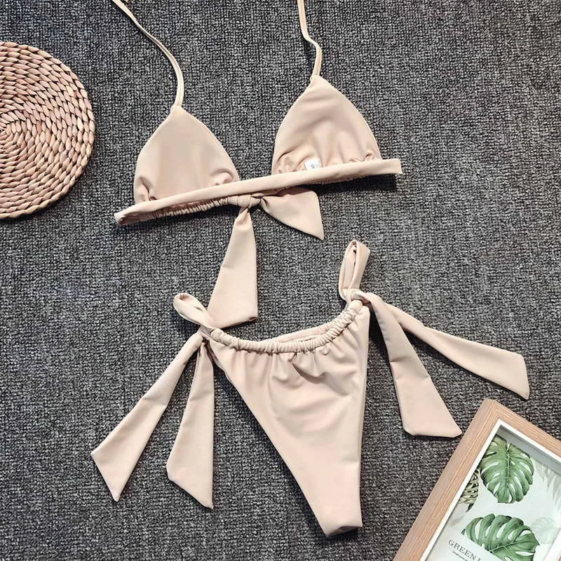 AliExpress микро завязанные грудь сплошной цвет стринги сексуальные женские бикини