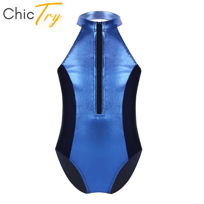 

ChicTry Kids Teens Sleeveless Front Zippered Gymnastics Leotard Open Back Children Ballet Leotard Bodysuit Stage Dance Costume