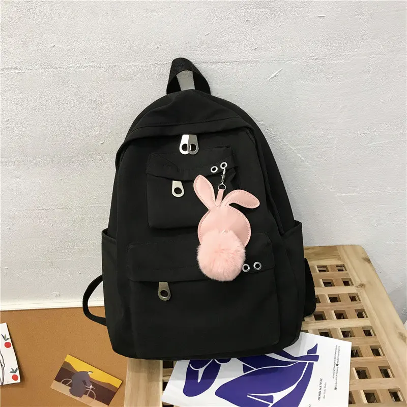 Школьный рюкзак для девочек, Модный милый рюкзак для ноутбука, рюкзак для путешествий, Harajuku Kawaii, рюкзак на плечо, ранец, розовый, желтый - Цвет: Black backpack