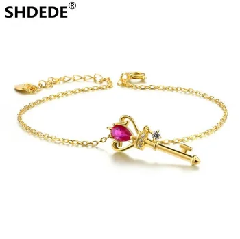 

SHDEDE 925 pure silver gold bracelet return to ancient luxury key Bracelet with ruby high grade ornaments