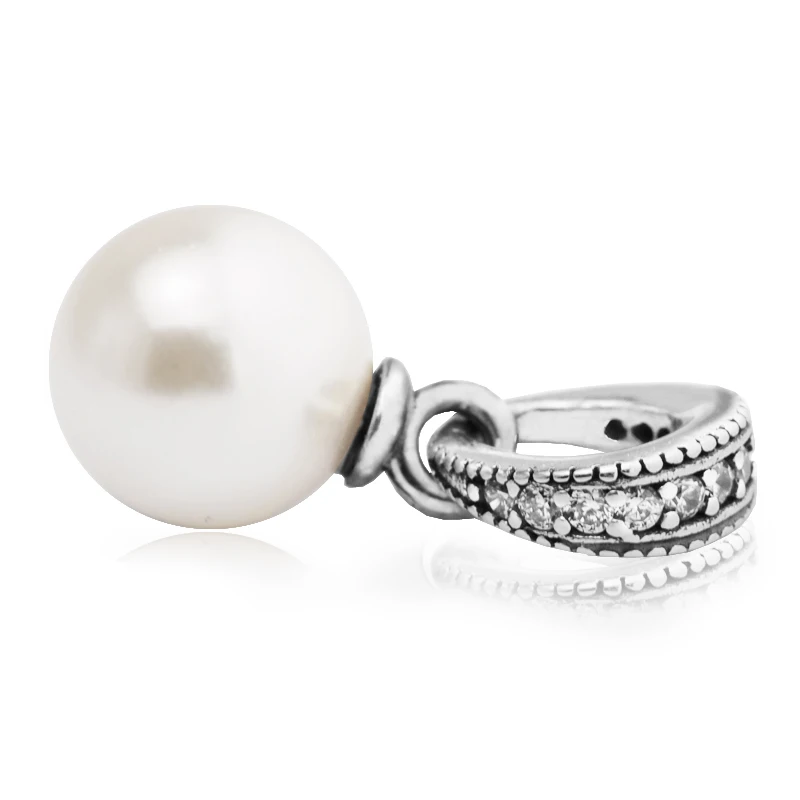 

Fit Pandora Charms Bracelets Necklaces Diy 100% 925 Sterling Silver Clear Cz White Pearl Pendants Charm free shipping PF507