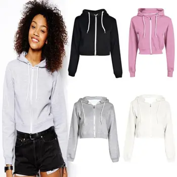 

Womens Long Sleeve Hoodie Sweatshirt Zipper Tops Casual Blouse Jumper Coat