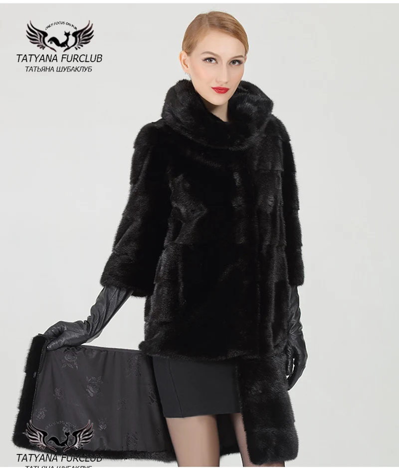 Роскошное съемное Норковое меховое пальто из норки, настоящий натуральный мех, женское меховое пальто Женская куртка, зимняя норковая шуба