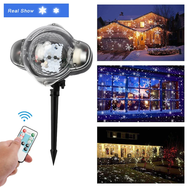 LED Projector Light Snow Falling Light Waterproof Outdoor Indoor Snowflake Decorations Light with Remote Control for Christmas Halloween Festival Wedding Birthday Patio Garden Part(2)