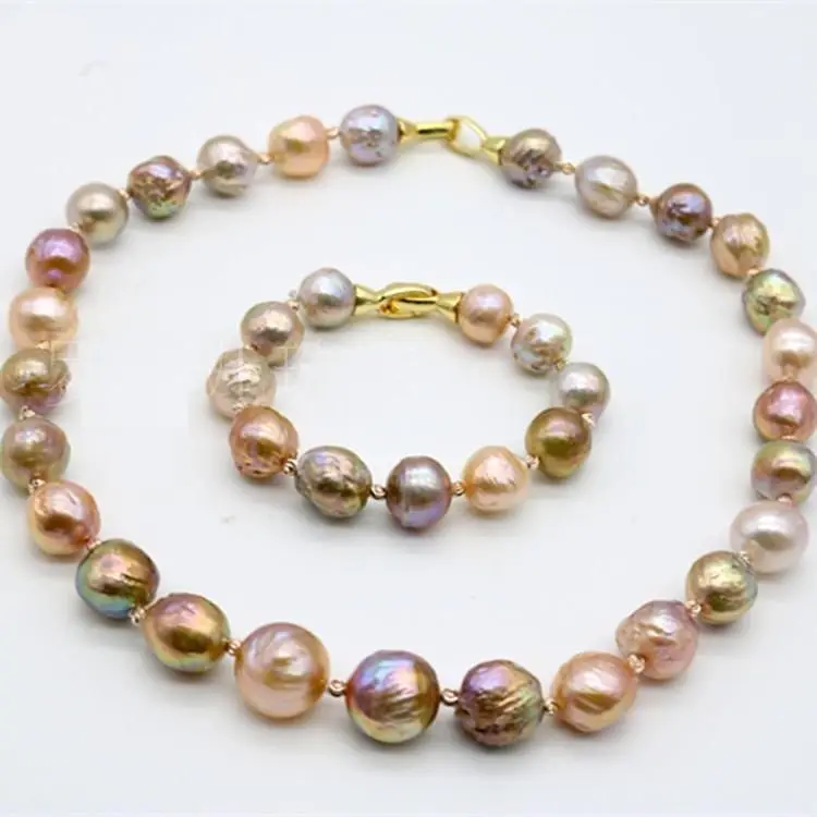 

Amazing 11-13mm MultiColor south sea baroque pearl necklace18'' bracelet 7.5-8''
