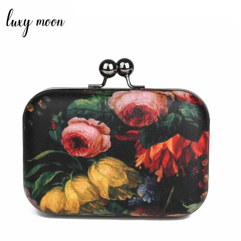 

3D oil painting flowers evening bags full dress elegant ladies purse and handbags popular day clutch chains mini shoulder bags