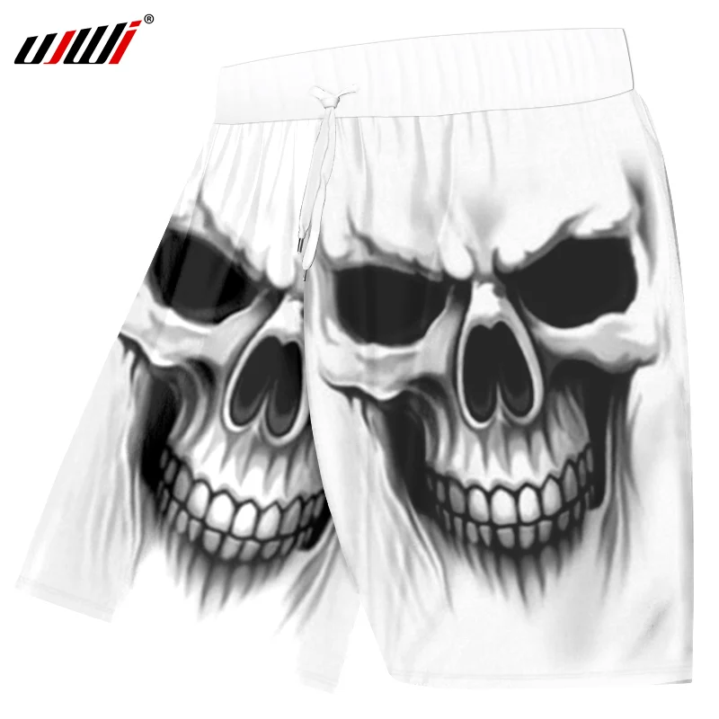 

UJWI Casual Shorts White 2019 Summer Harajuku Men 3d Print Skull Beachshorts Homme Hip Hop Streetwear Elastic Waist Board Shorts
