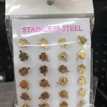 12 пар/лот, серьги-гвоздики из нержавеющей стали для женщин, мужчин, клевера, золотого цвета, для влюбленных, ювелирные изделия оптом серьги