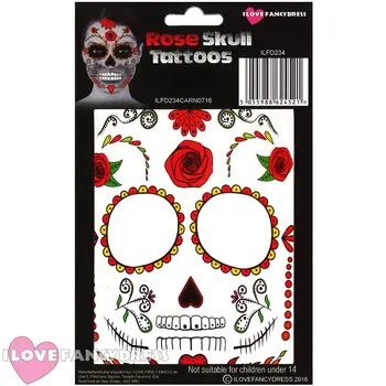 

ADULT ROSE SKULL TEMPORARY FACE TATTOO HALLOWEEN FANCY DRESS COSTUME ACCESSORY MAKE UP