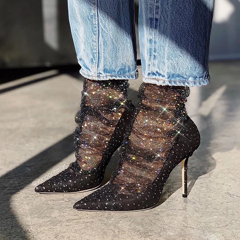 

2019 New Arrival Crystal Lace High Heel Women Pumps Elegant Lace Wedding Shoes Women Sexy Pointed Toe High Heels Women
