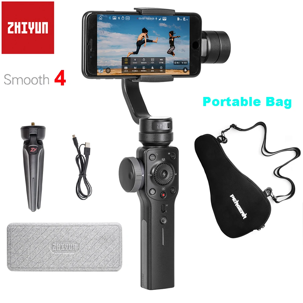 Zhiyun Smooth 4 3-Axis Handheld Smartphone Gimbal Stabilizer for iPhone X Samsung with Portable Bag