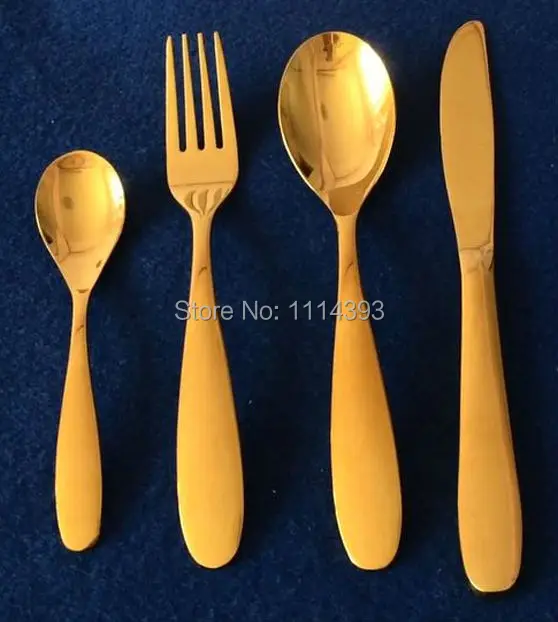 2168g Gold 18 10 Forged Stainless Steel Cutlery Set 24pcs Golden Forged Stainless Steel Cutlery Set