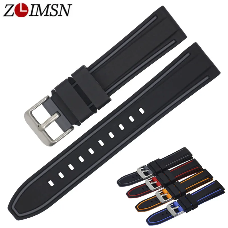 

ZLIMSN New Men's Women Waterproof Diving Silicone Rubber Sport Watch Strap 20mm 22mm 24mm 26mm Watchband Red Blue Gray Orange