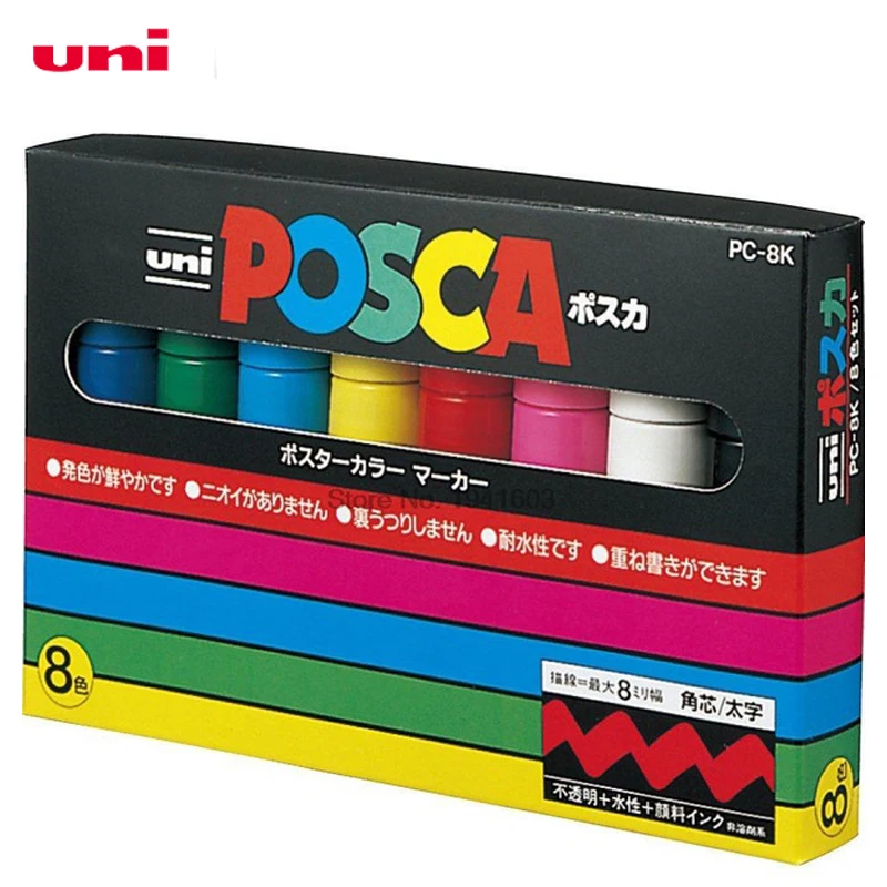 8 шт./лот Uni Posca PC-8K Краска Маркер-широкий Tip-8mm 8 цветов