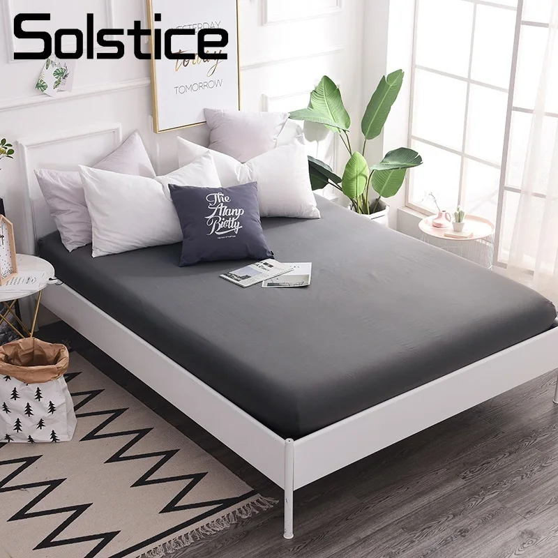 

Solstice Home Textile King Queen Twin Full Single Bed Fitted Sheet 100% Cotton Solid Color Dark Gray Mattress Cover Nordic Brief