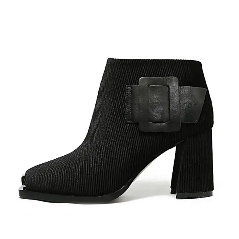 Winter Schuhe Kurze 40 Lebaluka Größe black High Echt 1 Frau 33 khaki Stiefel Karree Leder Zipper Heels Black 2 Stiefeletten Schnalle Frauen xrq0YwvqS